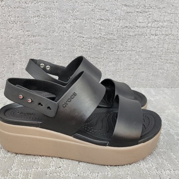 Crocs Shoes - Crocs Brooklyn Womens Size US 7 Black Low Wedge Open Toe Strappy Sandal